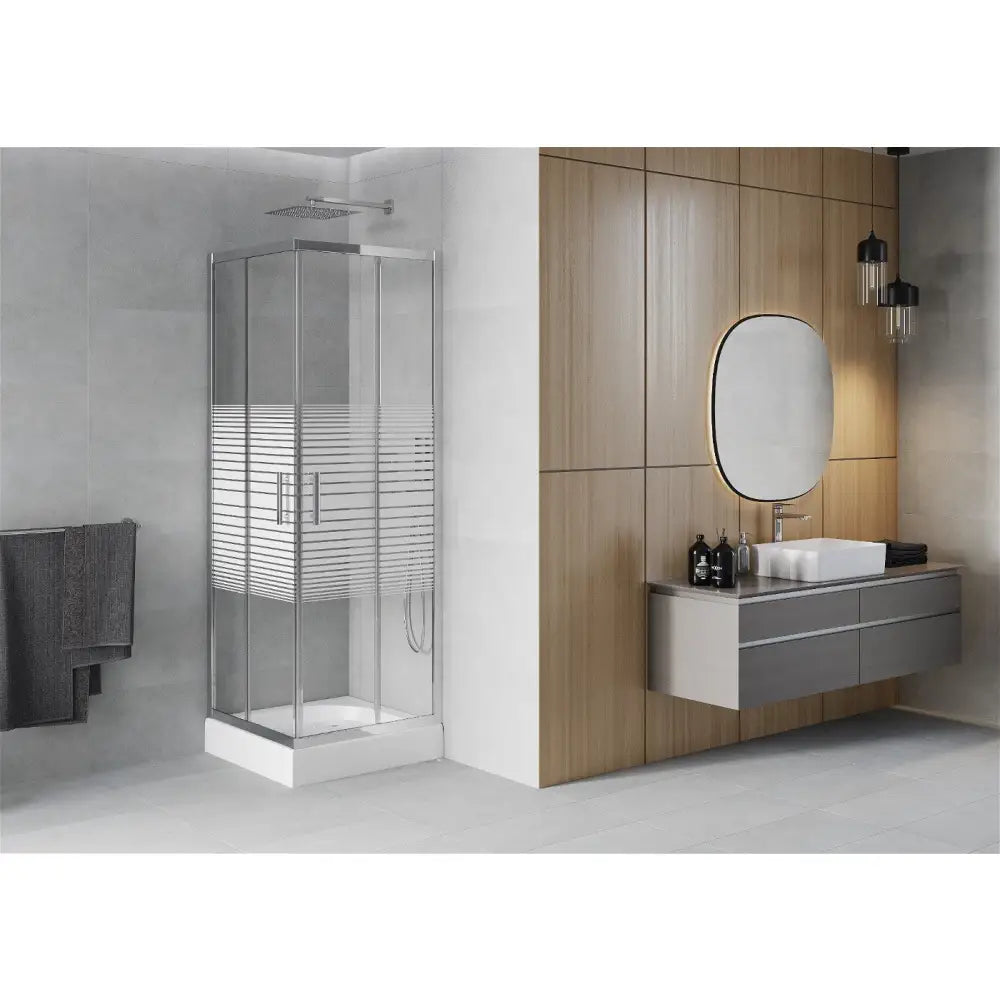 Dusjhjørne med Dusjbrett Kvadratisk 70x70 Cm Striper Krom