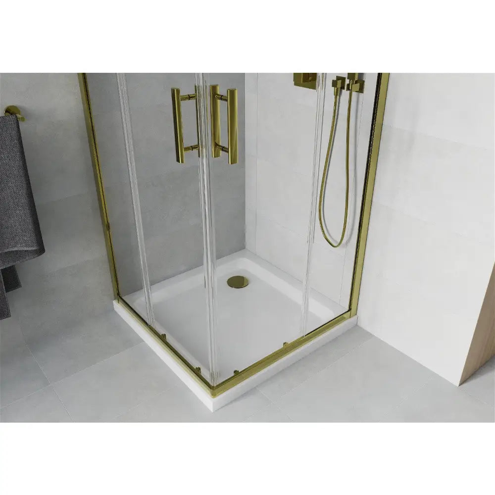 Dusjhjørne med Dusjbrett Kvadratisk 80x80 Cm Gjennomsiktig Gull