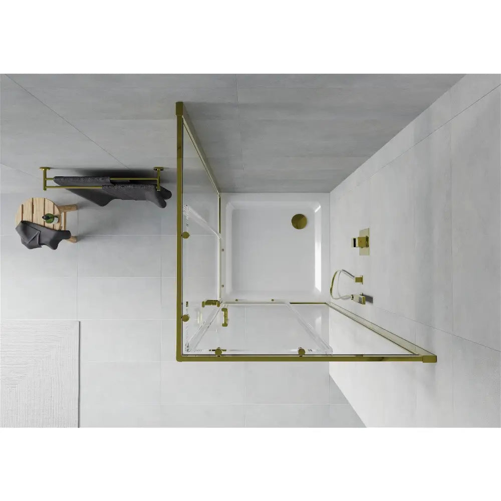 Dusjhjørne med Dusjbrett Kvadratisk 80x80 Cm Gjennomsiktig Gull