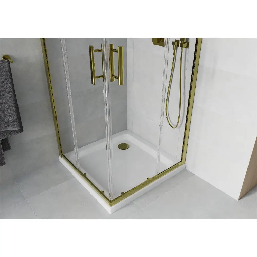Dusjhjørne med Dusjbrett Kvadratisk 90x90 Cm Gjennomsiktig Gull
