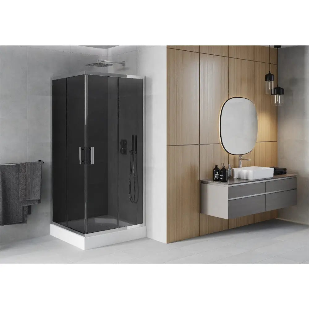 Dusjhjørne med Dusjbrett Kvadratisk 90x90 Cm Grafitt