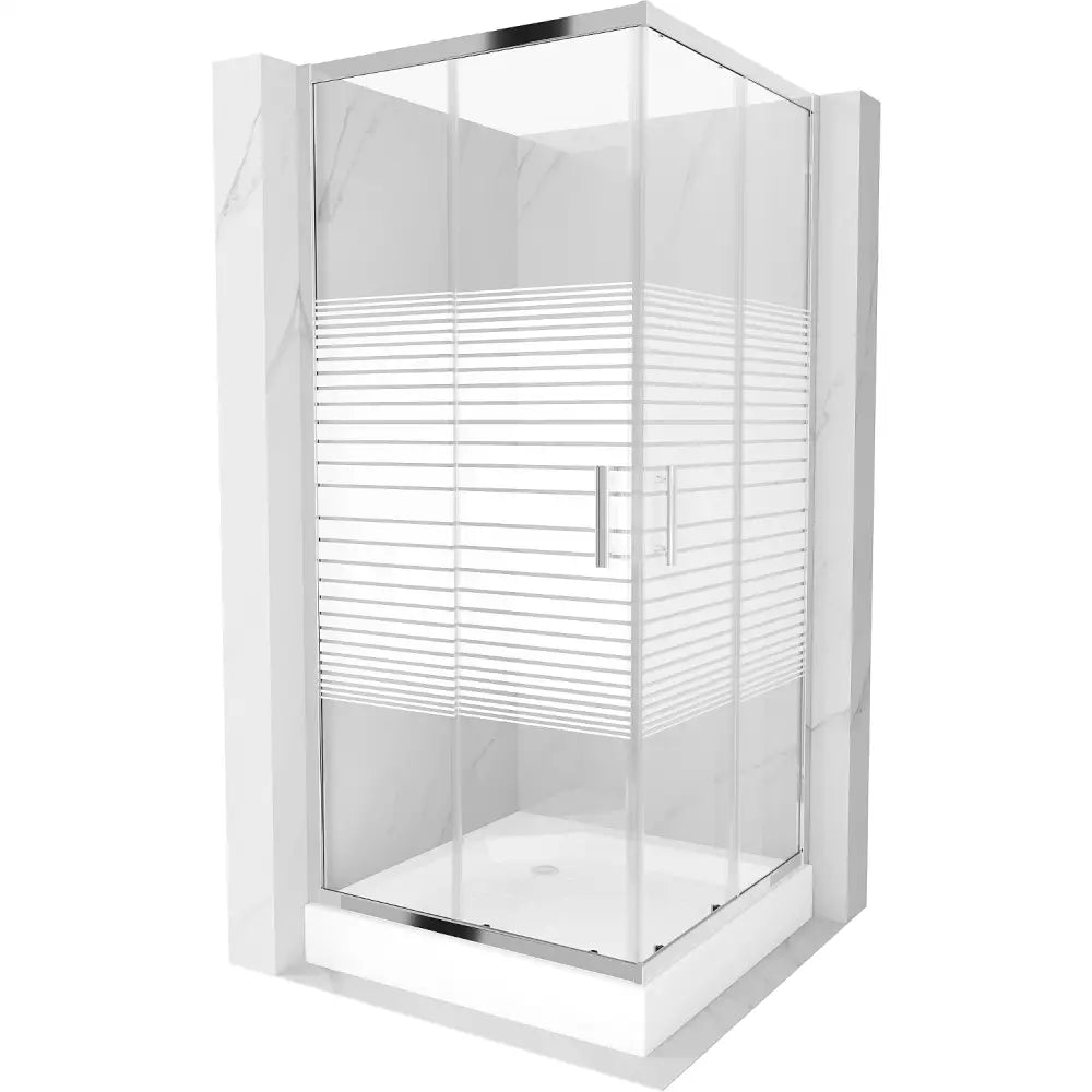 Dusjhjørne med Dusjbrett Kvadratisk 90x90 Cm Striper Krom