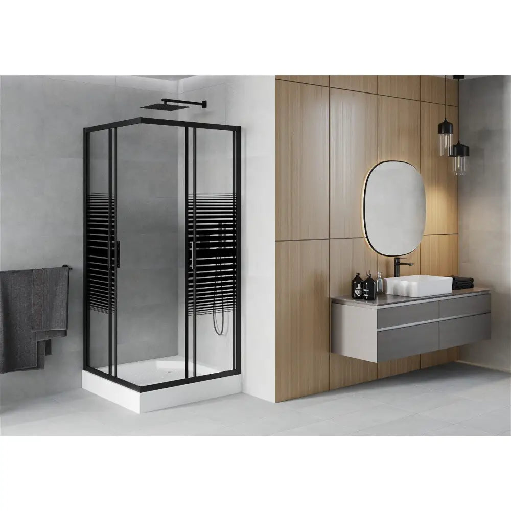 Dusjhjørne med Dusjbrett Kvadratisk 90x90 Cm Striper Svart