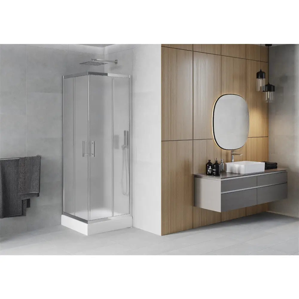 Dusjhjørne med Dusjbrett 70x70 Cm Frostet Krom