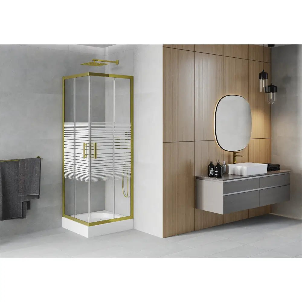 Dusjhjørne med Dusjbrett 70x70 Cm Striper Gull