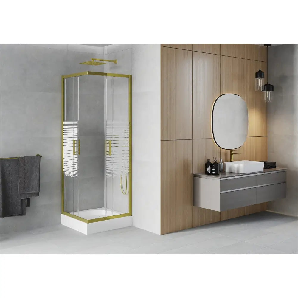 Dusjhjørne med Dusjbrett 70x70 Cm Striper Gull