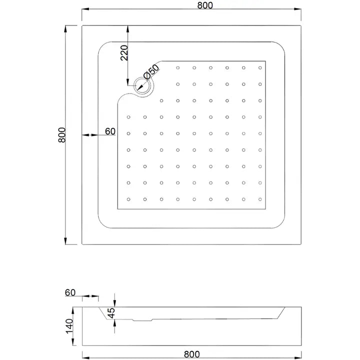Dusjhjørne med Dusjbrett 80x80 Cm Striper Gull