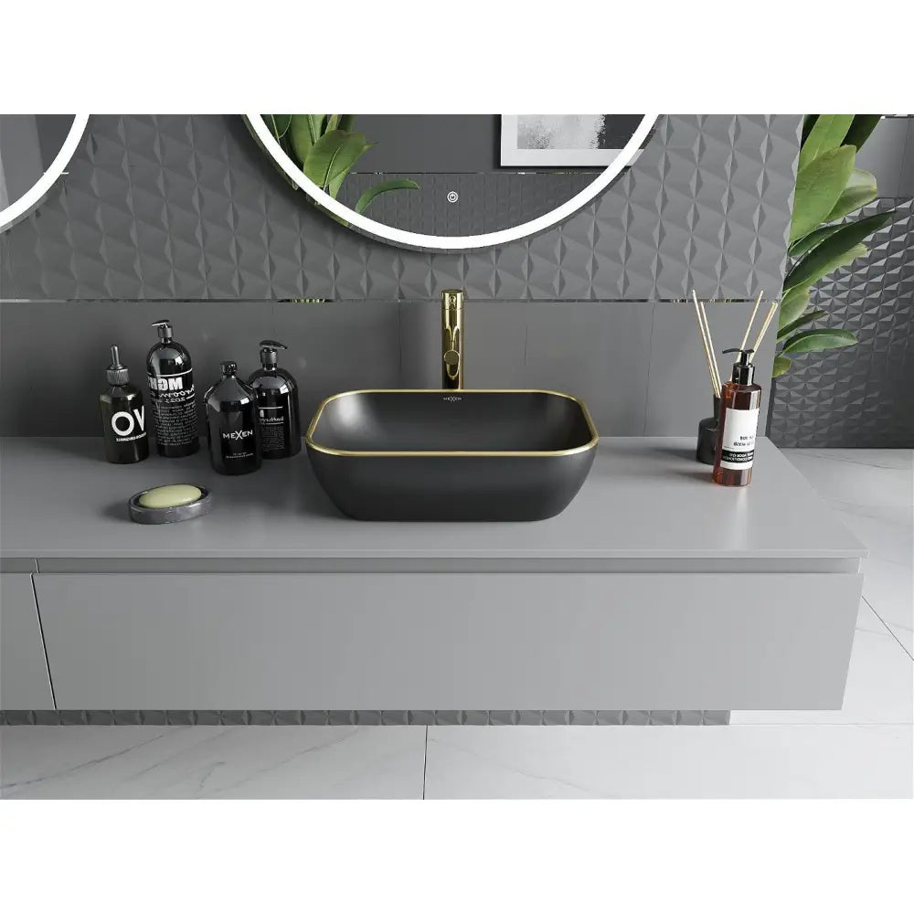 Mexen Rita Servant for Benkeplate 45x32 Cm Matt Svart/gullkant