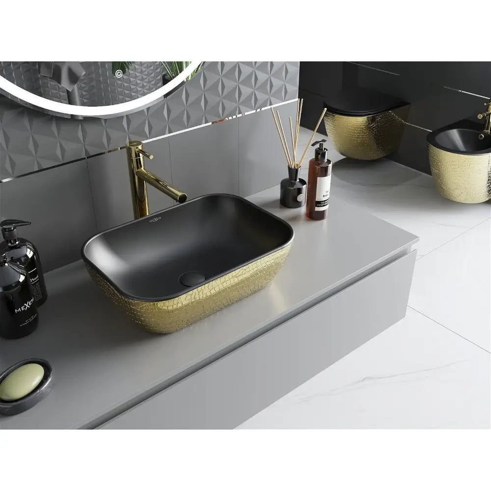 Mexen Rita Servant for Montering på Benkeplate 45x32 Cm Matt Svart/gull Skjellmønster