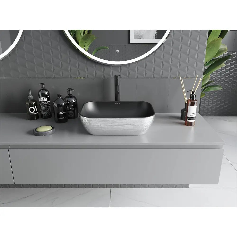 Mexen Rita Servant for Montering på Benkeplate 45x32 Cm Sort Matt/sølv Linjemønster