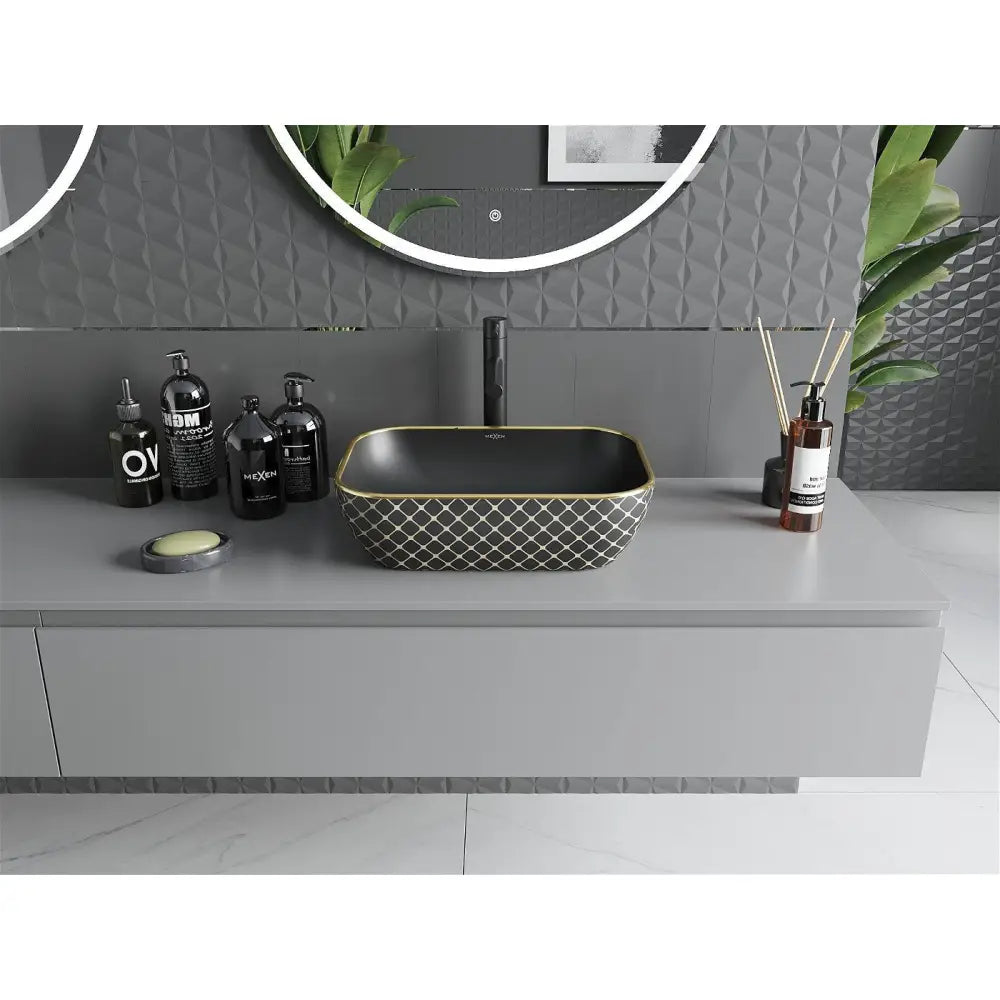 Mexen Rita Servant for Nedfelling 45x32 Cm Matt Svart/gull Rutenett Mønster