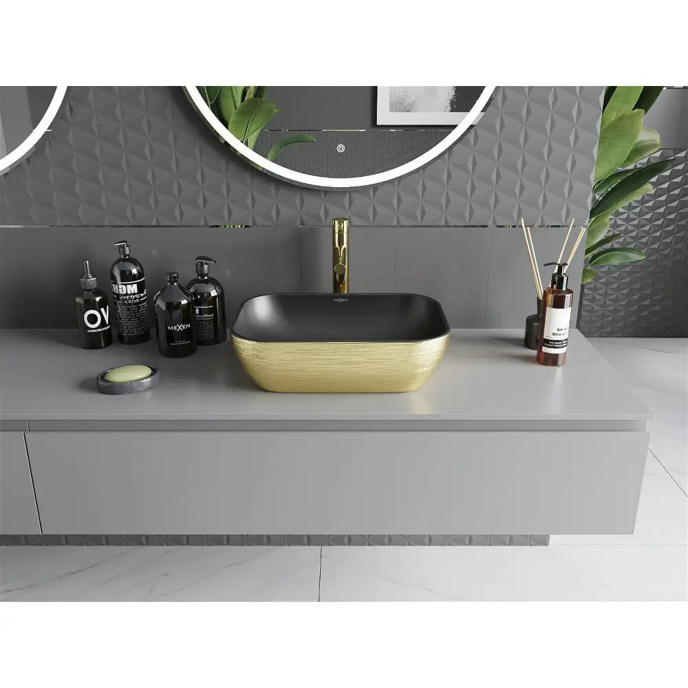 Mexen Rita Servant på Benkeplate 45x32 Cm Matt Svart/gull Linjemønster