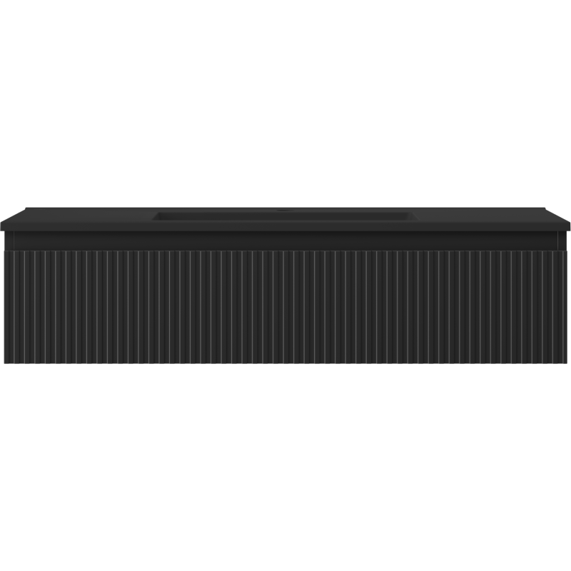 Servant med skap Mexen Rivel 100 cm i svart matt med vertikale riller, sett forfra.