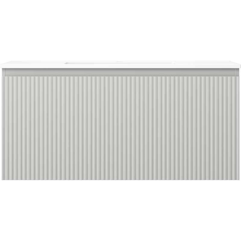 Servant med skap 100 cm grå matt Mexen Rivel/Otis med vertikale riller, sett forfra.