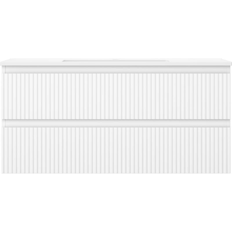 Servant med skap 100 cm Mexen Rivel hvit matt med to skuffer og vertikale riller sett forfra.