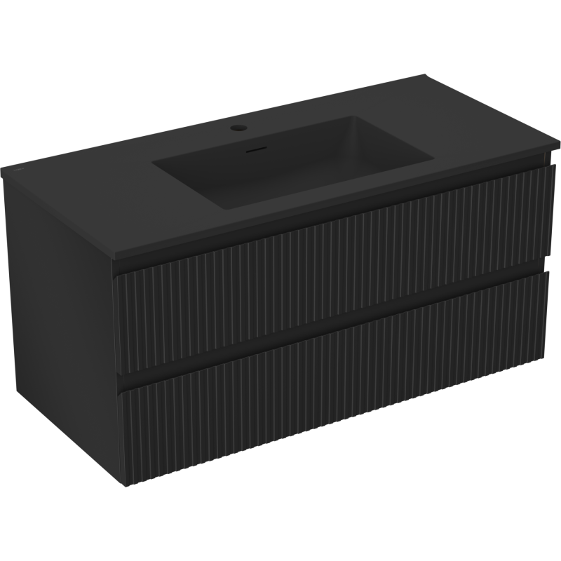 Servantskap med vask 100 cm, svart matt, 2 skuffer Mexen Rivel – 91A20-10047-2-BFF71-W18M71