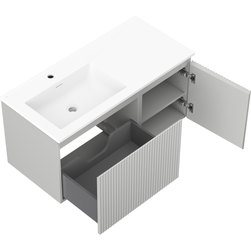 Servantskap med vask 100 cm grå/matt hvit Mexen Rivel Otis venstre – 91A23-10047-3-BBFF62-W18L01