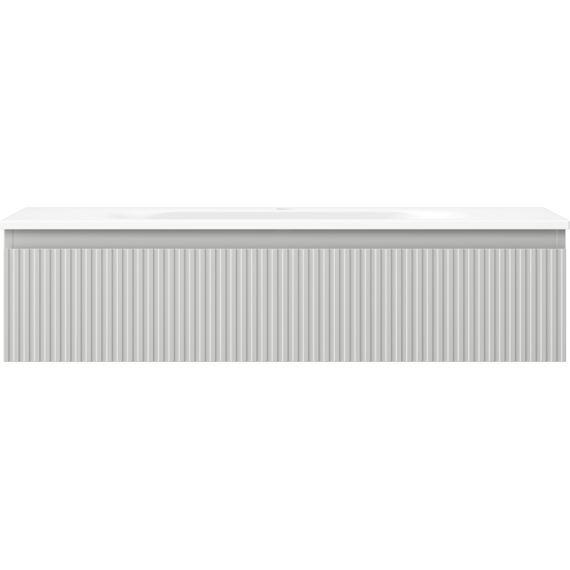 Servant med skap 100 cm grå matt Mexen Rivel med vertikale riller og glatt topplate sett forfra.