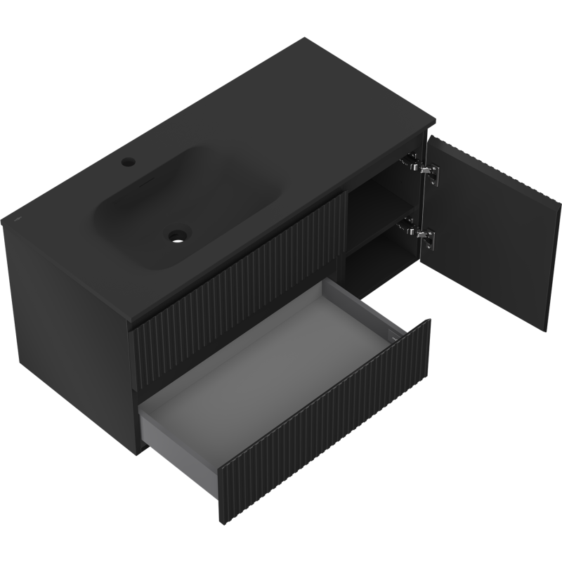 Servantskap med vask 100 cm svart matt Mexen Rivel Vela venstre – 91A23-10047-3-BBFFF71-W23L71