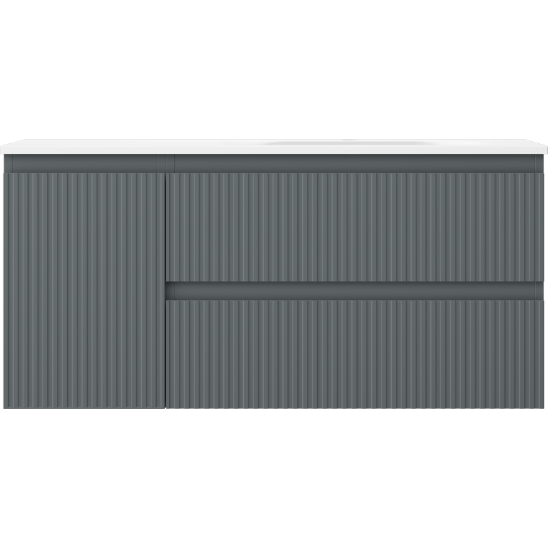Servant med skap Mexen Rivel Vela 100 cm grafitt med vertikale riller og hvit toppflate.