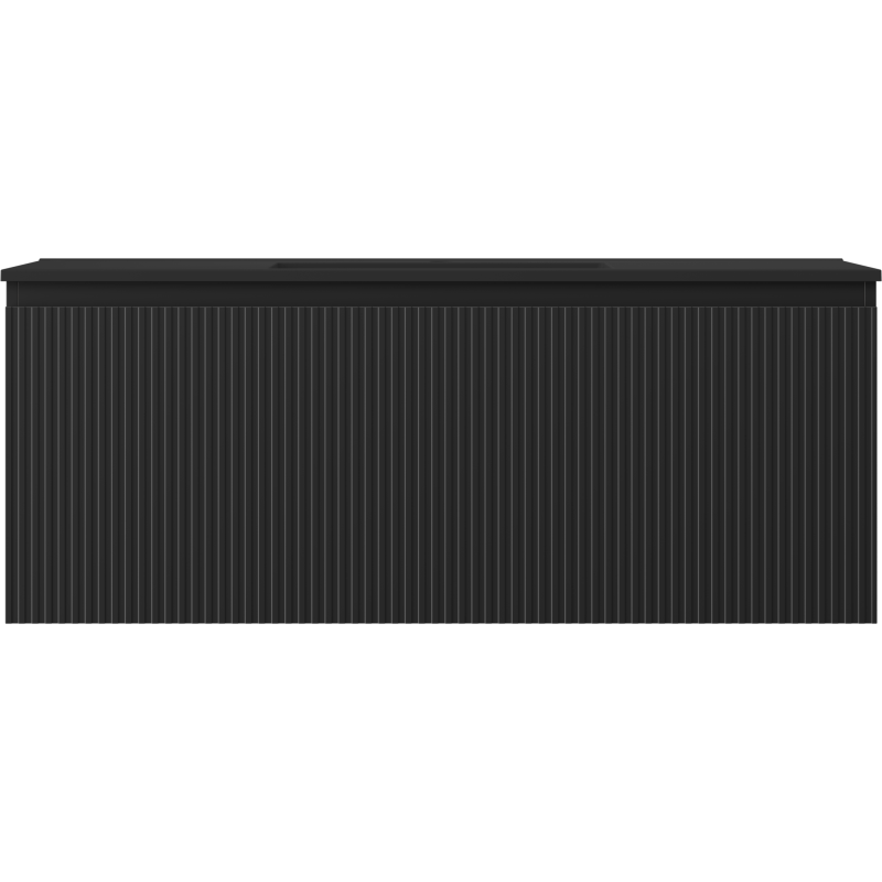 Servant med skap Mexen Rivel 120 cm i svart matt med vertikale riller, sett forfra.
