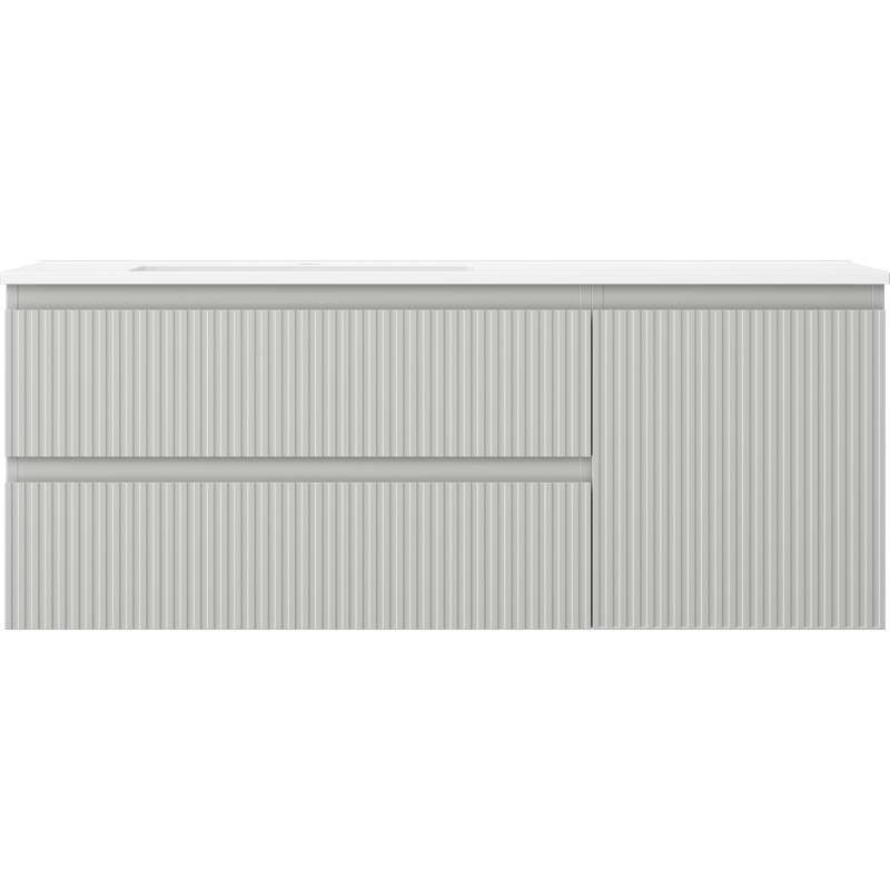 Servant med skap Mexen Rivel 120 cm i grå matt med vertikale riller, sett rett forfra.