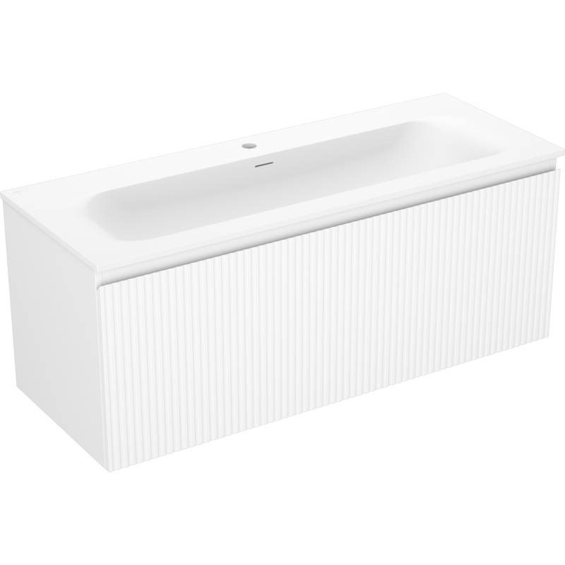 Servantskap med vask 120 cm hvit Mexen Rivel Vela med frontpanel med vertikale riller.