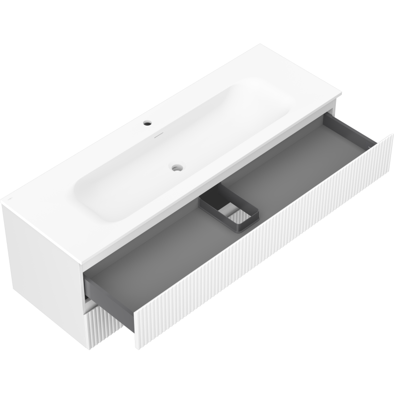 Servantskap med vask 140 cm hvit matt Mexen Rivel Vela, 2 skuffer – 91A20-14047-2-BFF01-W23M01