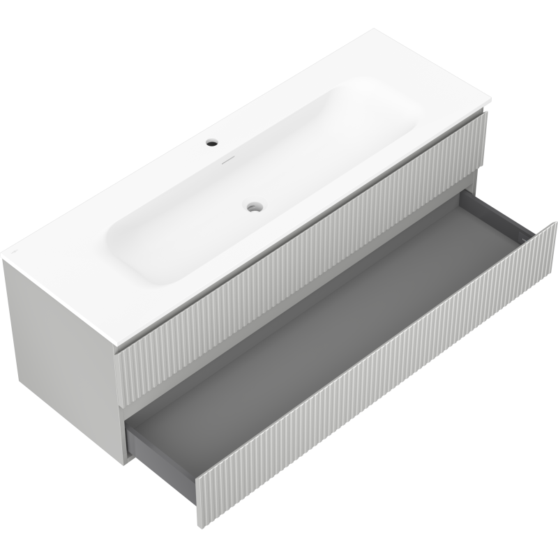 Servantskap med vask 140 cm grå matt Mexen Rivel, 2 skuffer – 91A20-14047-2-BFF62-W23M01