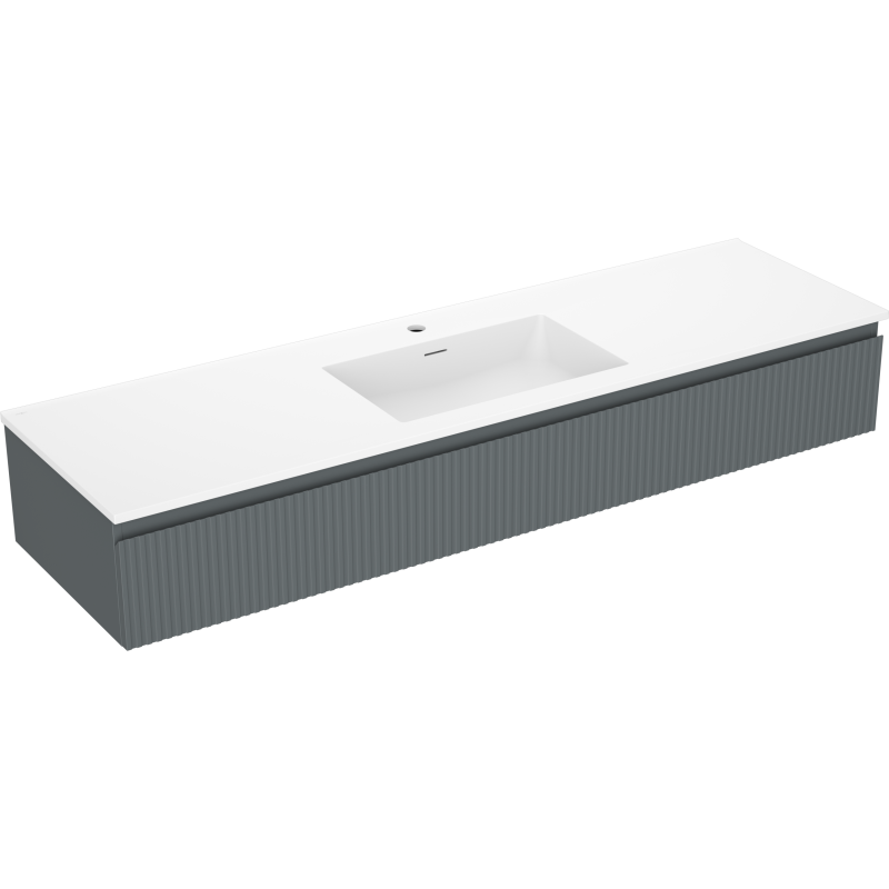 Servantskap med vask Mexen Rivel Otis 160 cm i grafitt og hvit matt med vertikale riller.