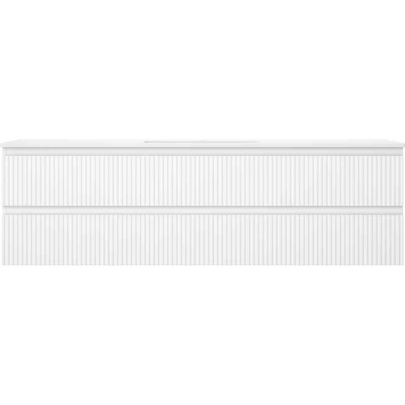 Servant med skap 160 cm hvit Mexen Rivel/Otis med to skuffer og vertikale riller, frontvisning.