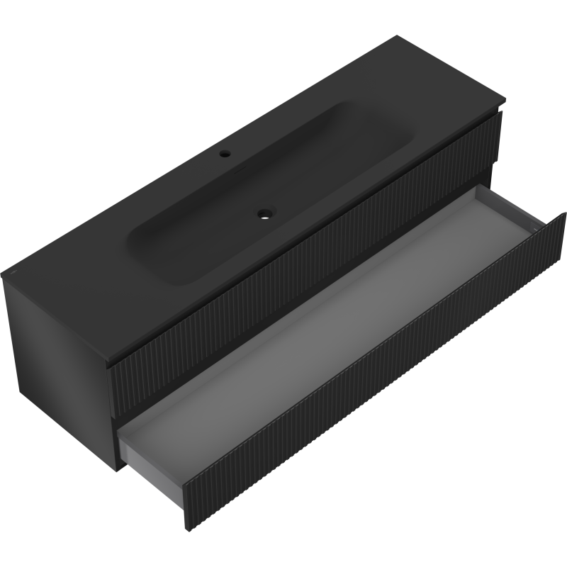 Servantskap med vask 160 cm, svart matt, 2 skuffer Mexen Rivel – 91A20-16047-2-BFF71-W23M71
