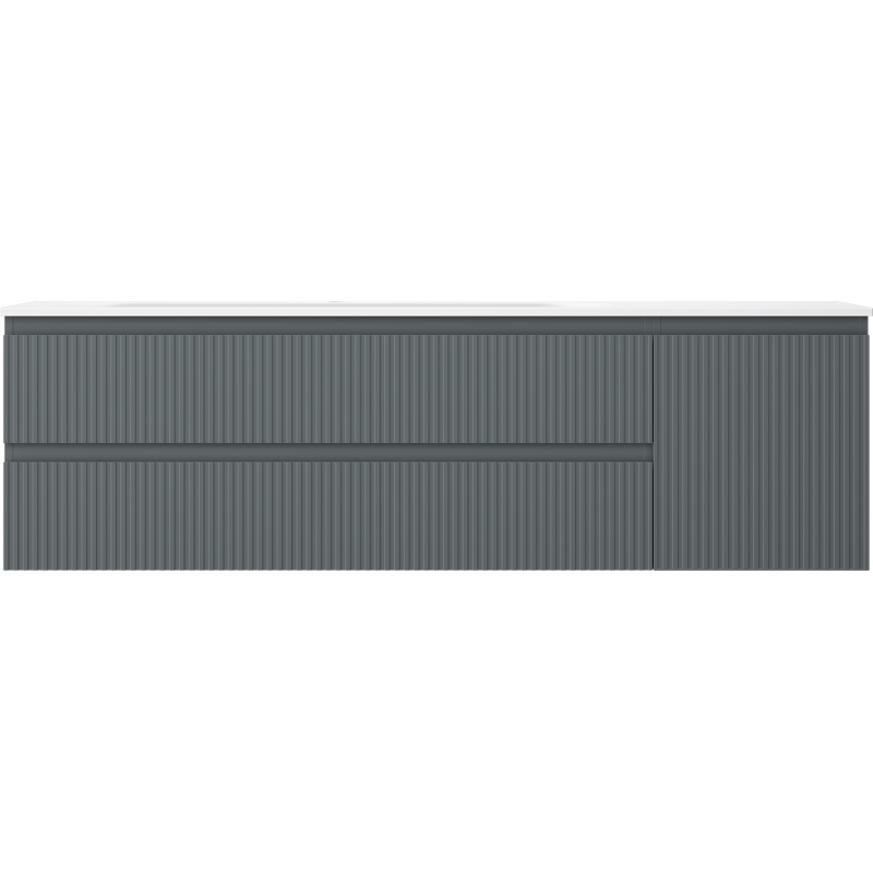 Servant med skap 160 cm Mexen Rivel i grafitt og hvit matt med vertikale riller, frontvisning.