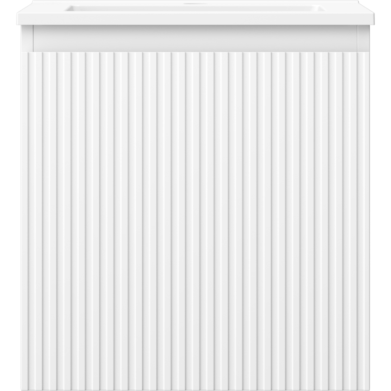 Servant med skap 45 cm hvit matt Mexen Rivel med vertikale riller sett forfra.