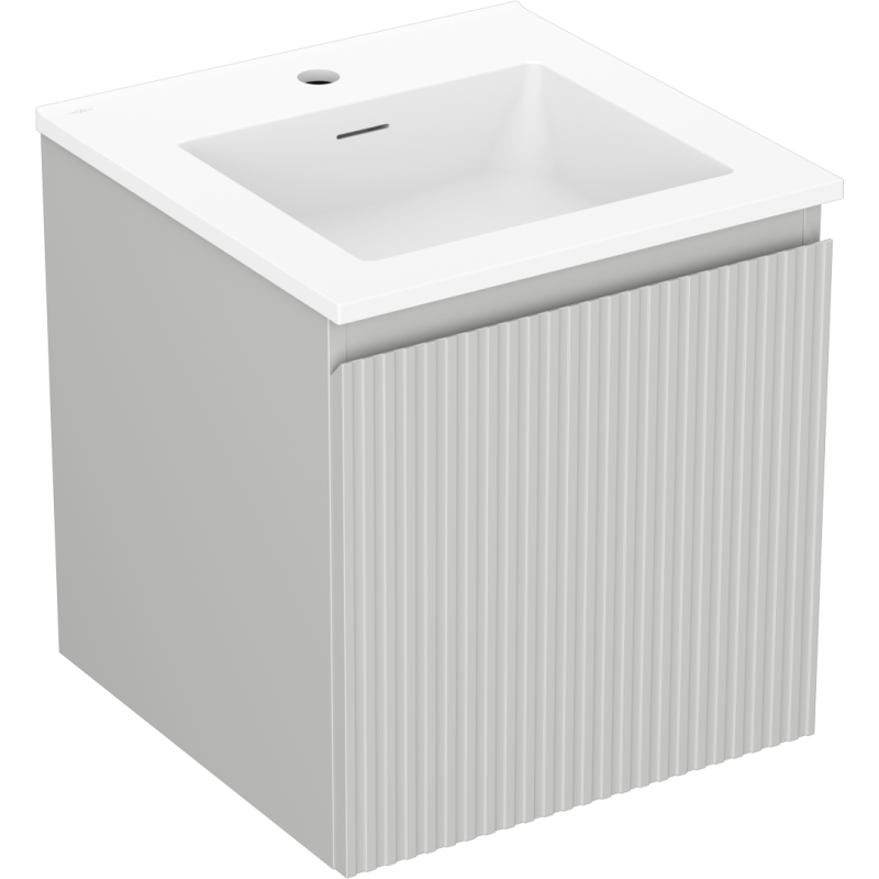 Servantskap med vask 45 cm grå matt/hvit med vertikale riller og integrert overløp.