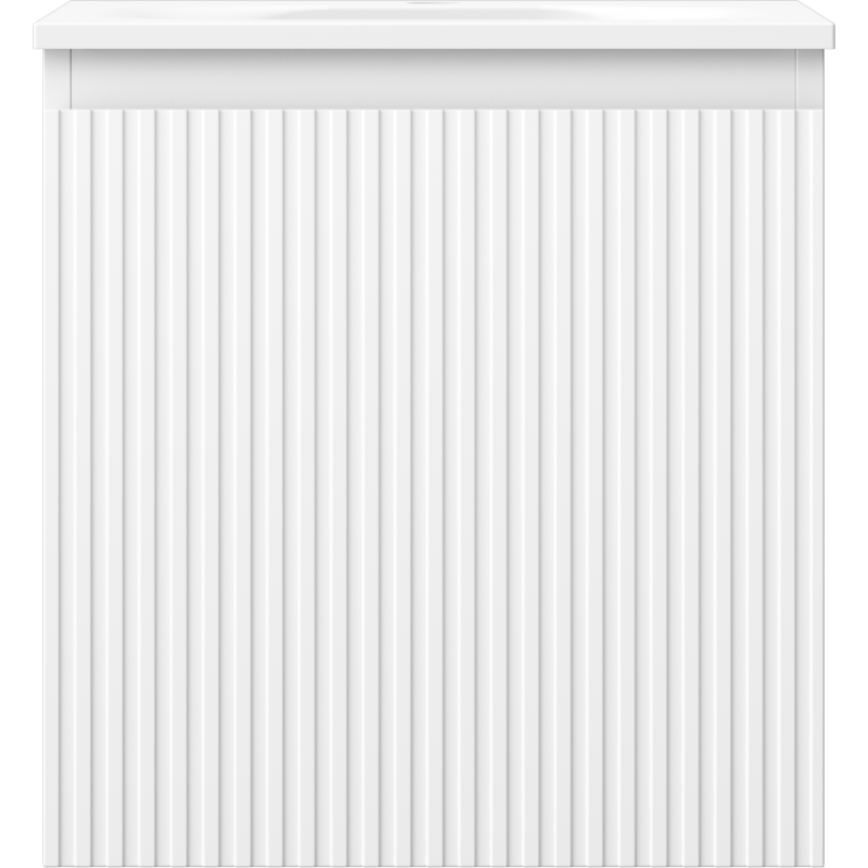 Servant med skap 45 cm hvit matt Mexen Rivel med vertikale riller, sett forfra.