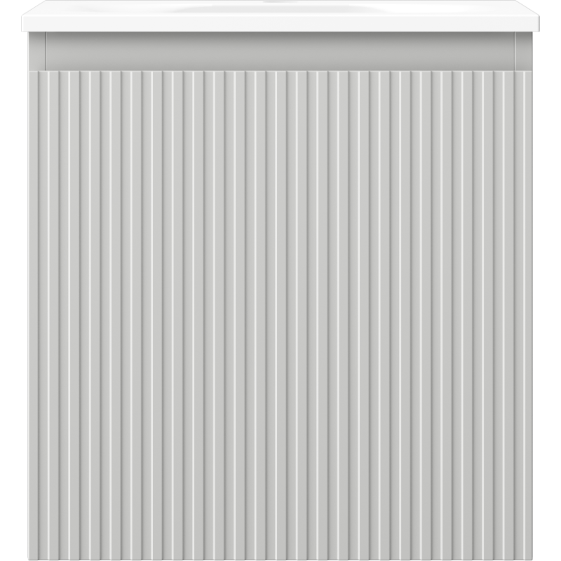 Servant med skap 45 cm Mexen Rivel i grå/blå matt med rillefront og hvit toppflate.