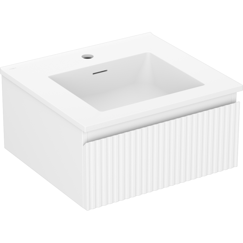 Servantskap med vask 50 cm hvit Mexen Rivel/Otis med vertikale riller, matt finish, skrå forside.