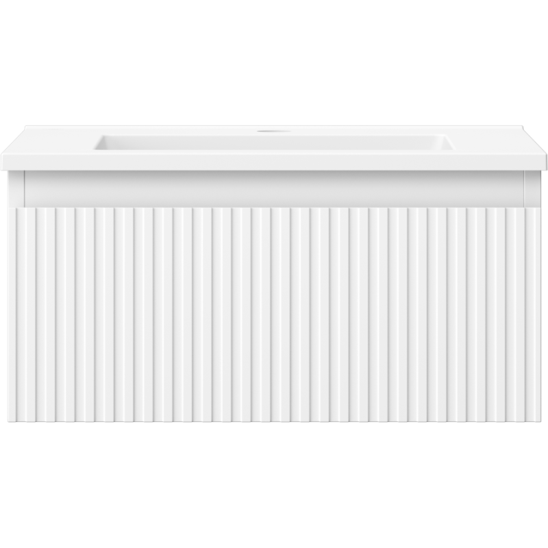 Servant med skap i hvit Mexen Rivel/Otis med vertikale riller og rektangulær servant.