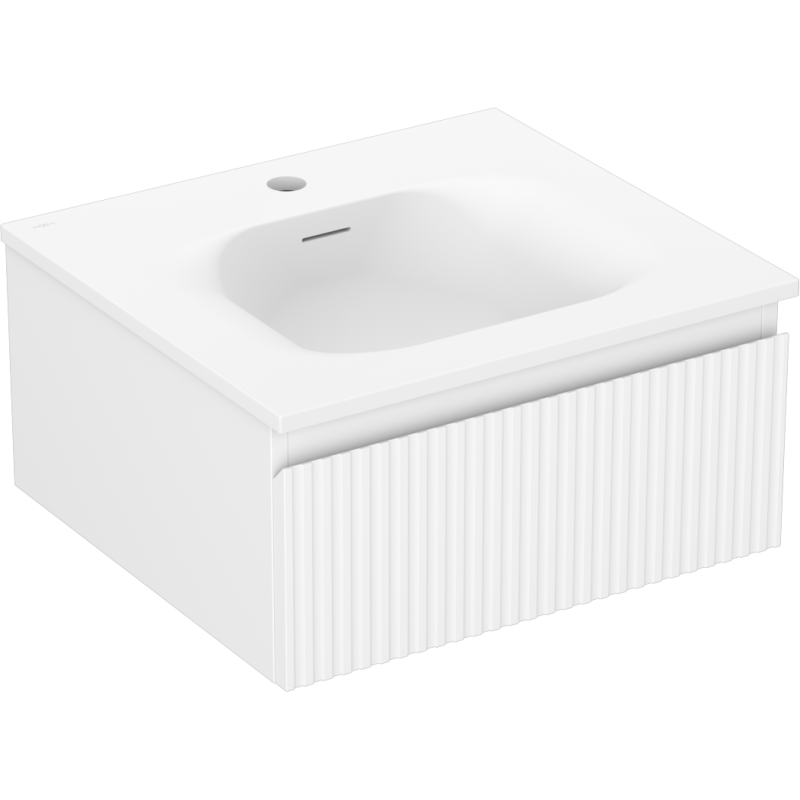 Servantskap med vask 50 cm hvit matt fra Mexen Rivel med integrert skuff og vertikale riller.