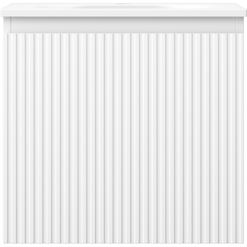 Baderomsskap med vask 50 cm Mexen Rivel Vela hvit matt, front med vertikale riller sett forfra.