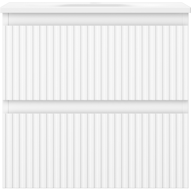 Servant med skap 50 cm hvit Mexen Rivel Vela med vertikale riller og glatte fronter uten håndtak.