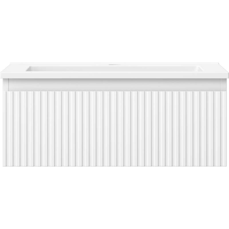 Servant med skap Mexen Rivel 60 cm i hvit matt med vertikale riller, sett rett forfra.