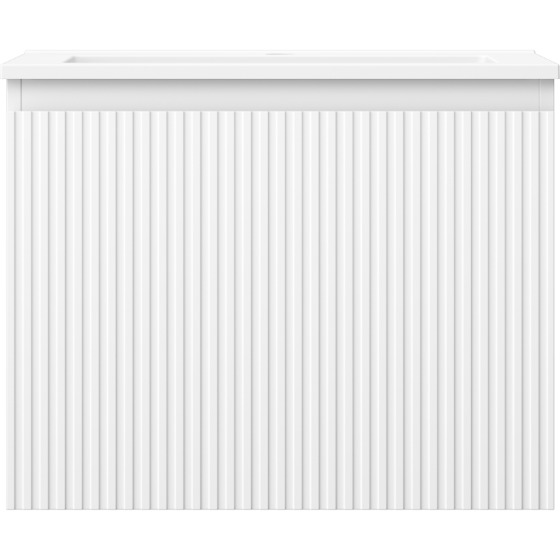 Servant med skap i hvit matt finish, 60 cm, med vertikale rifler og moderne design.