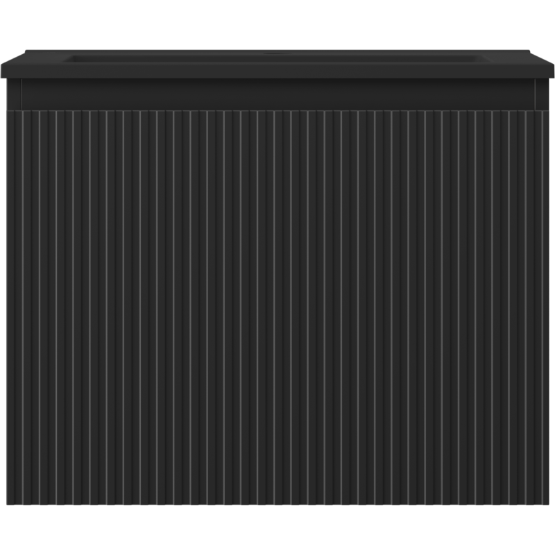 Servant med skap 60 cm svart matt Mexen Rivel med vertikale riller, sett rett forfra.