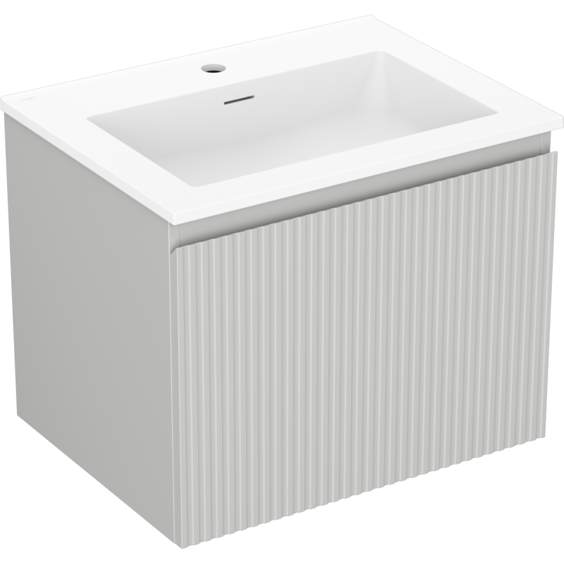 Servantskap med vask 60 cm grå Mexen Rivel med vertikale riller og synlig hull til blandebatteri.