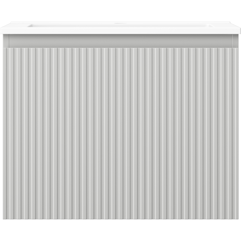 Servant med skap 60 cm grå Mexen Rivel med rett, riflet frontpanel sett forfra.