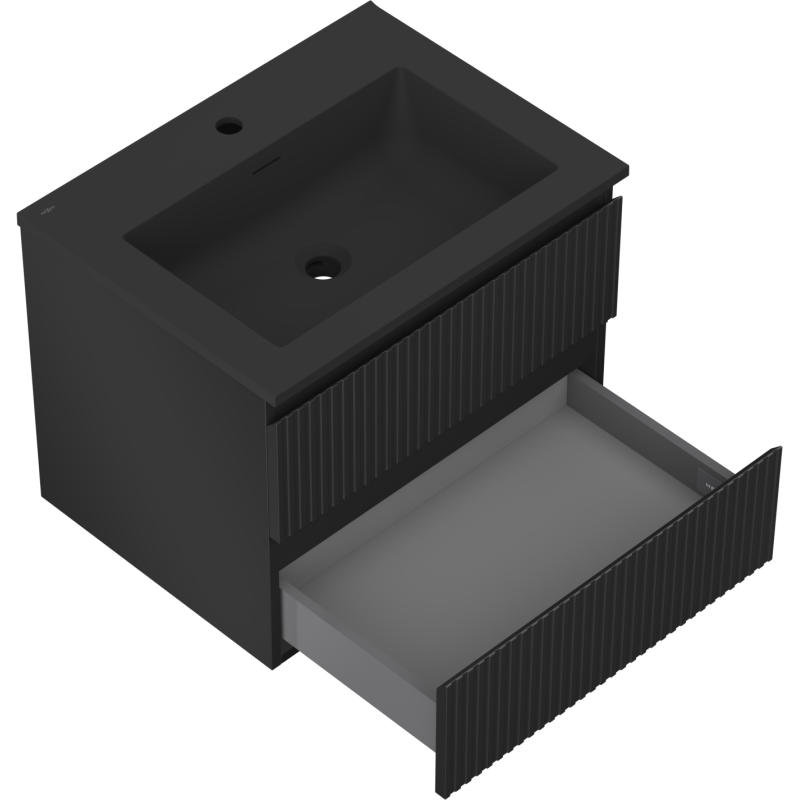 Servantskap med vask 60 cm, svart matt, 2 skuffer Mexen Rivel – 91A20-06047-2-BFF71-W18M71