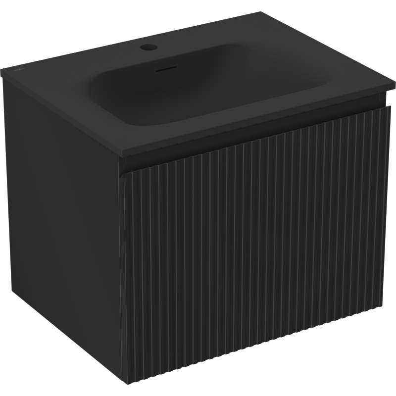 Servantskap med vask 60 cm svart matt Mexen Rivel med vertikale riller og integrert servant.