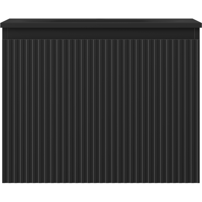 Servant med skap i svart matt med vertikale riller, sett forfra med lokk.